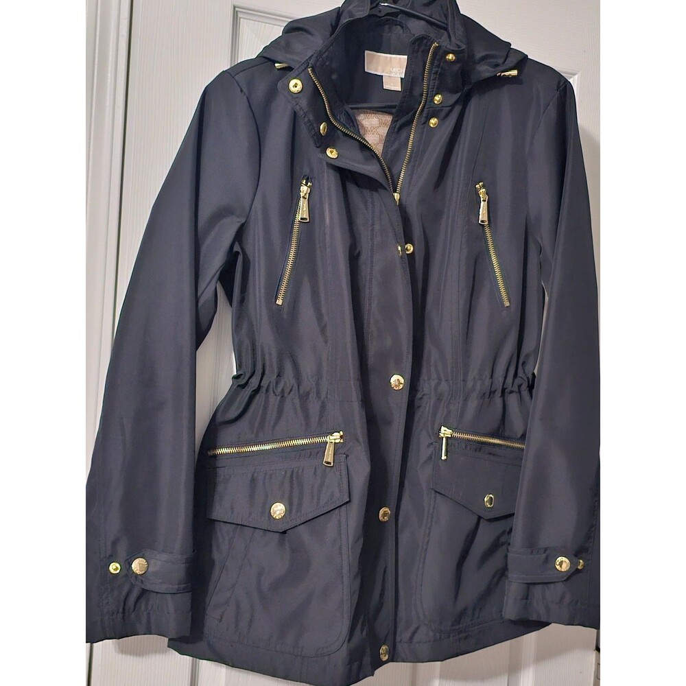 Michael Kors Medium Black Hooded Raincoat